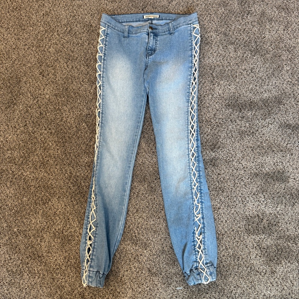 VTG 00s Y2K Women's Blue Lace-Up Jeans, Punk Grunge Boho Vibes, Size 8/10 - Picture 5 of 12